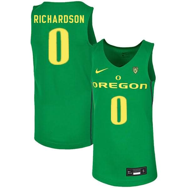 Oregon Ducks Men's #0 Will Richardson Basketball College Green Jersey YHI68O2X