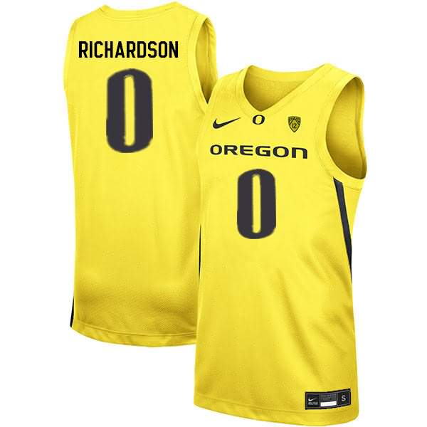Oregon Ducks Men's #0 Will Richardson Basketball College Yellow Jersey DDE50O5I