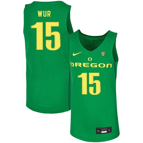 Oregon Ducks Men's #15 Lok Wur Basketball College Green Jersey TFK00O0F