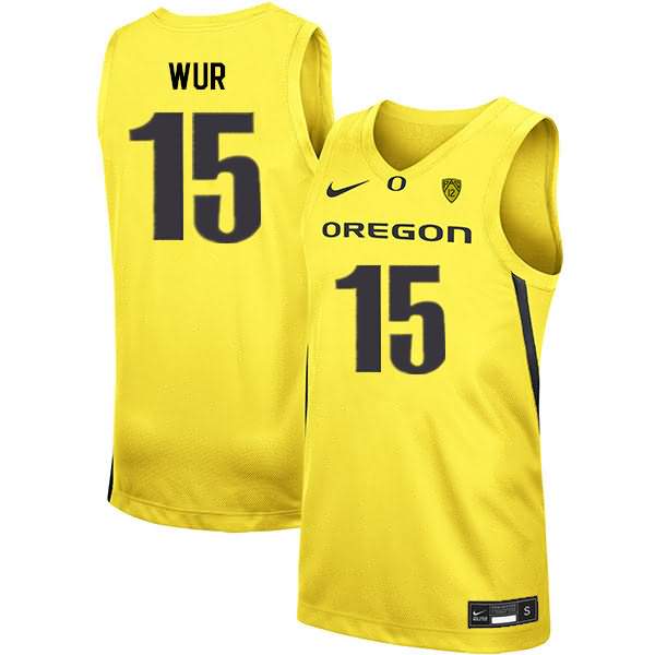 Oregon Ducks Men's #15 Lok Wur Basketball College Yellow Jersey YJX57O7W