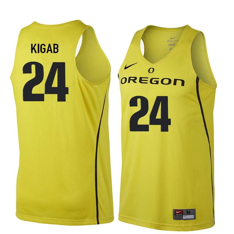 Oregon Ducks Men's #24 Abu Kigab Basketball College Yellow Jersey IML55O8Q