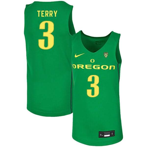 Oregon Ducks Men's #3 Jalen Terry Basketball College Green Jersey KIC22O4X