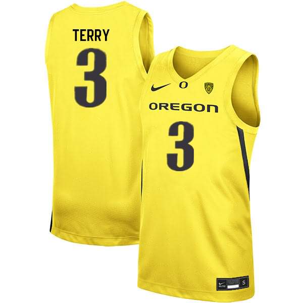 Oregon Ducks Men's #3 Jalen Terry Basketball College Yellow Jersey XCX78O4P