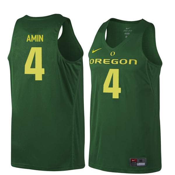 Oregon Ducks Men's #4 Ehab Amin Basketball College Dark Green Jersey LSO37O8G