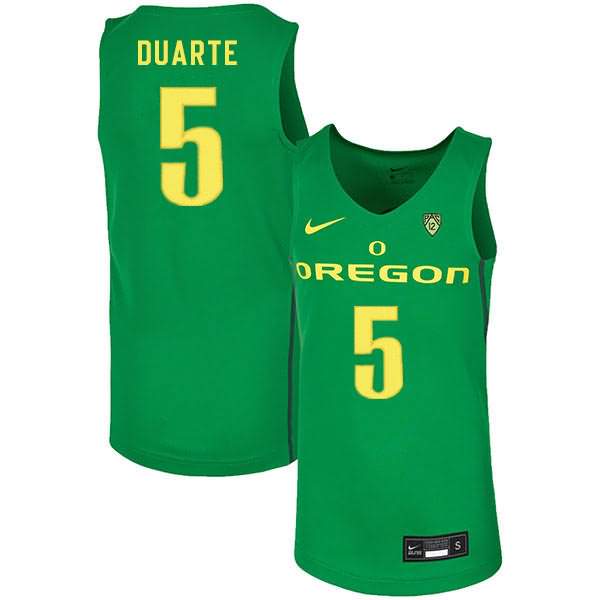 Oregon Ducks Men's #5 Chris Duarte Basketball College Green Jersey YWE13O7L
