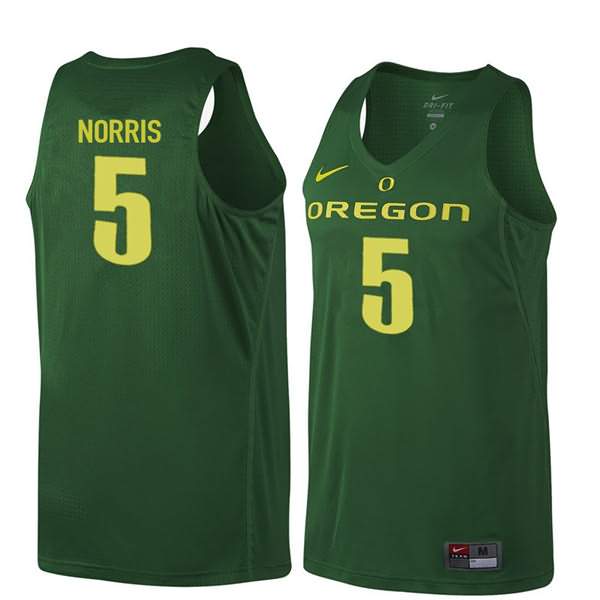 Oregon Ducks Men's #5 Miles Norris Basketball College Dark Green Jersey ZVR72O7X