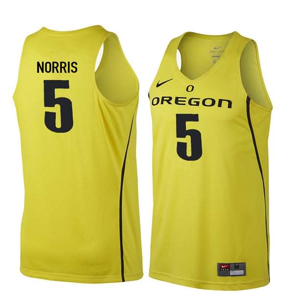 Oregon Ducks Men's #5 Miles Norris Basketball College Yellow Jersey SJP16O6O