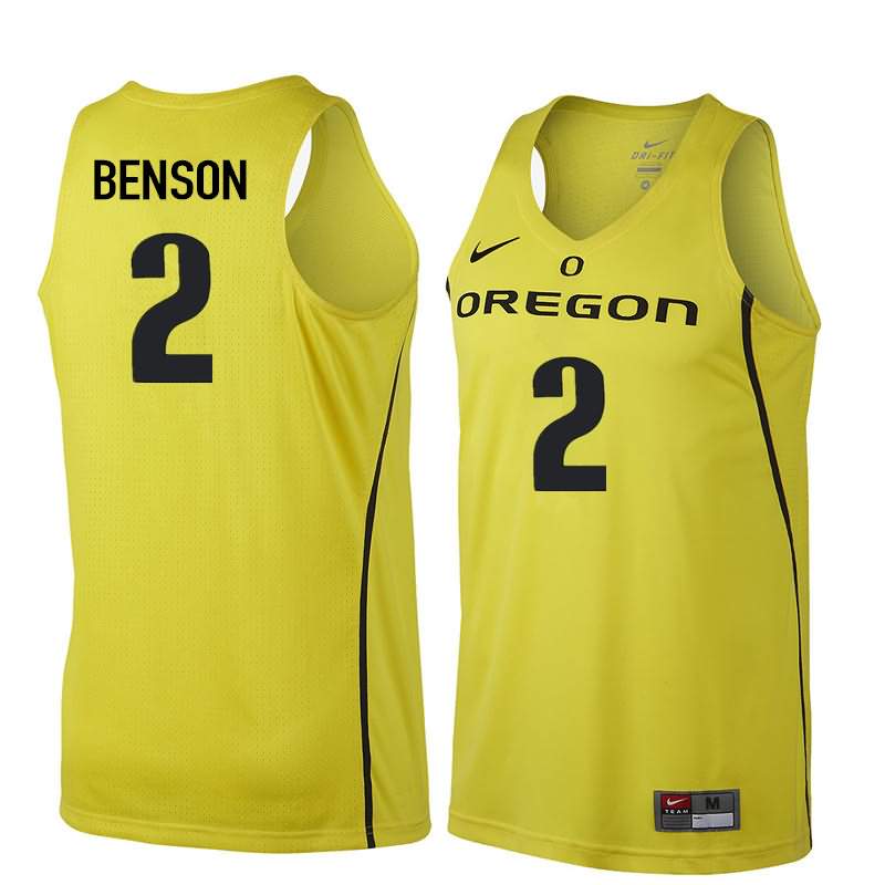 Oregon Ducks Men's #2 Casey Benson Basketball College Yellow Jersey MTL02O7Y