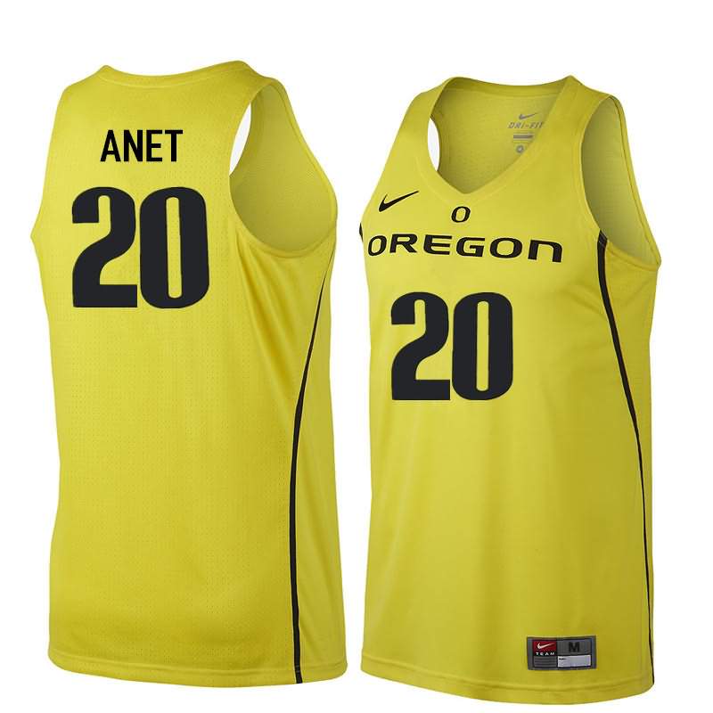 Oregon Ducks Men's #20 Bob Anet Basketball College Yellow Jersey RTO52O3K
