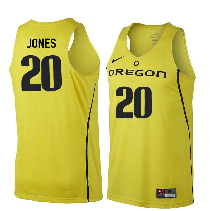 Oregon Ducks Men's #20 Fred Jones Basketball College Yellow Jersey ZGW46O4Q