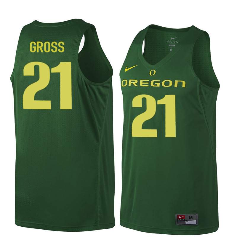 Oregon Ducks Men's #21 Evan Gross Basketball College Dark Green Jersey RGH51O7X