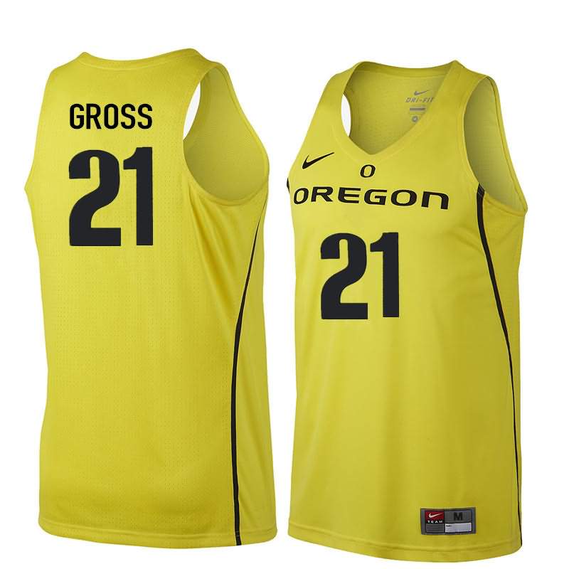 Oregon Ducks Men's #21 Evan Gross Basketball College Yellow Jersey WOI54O0O