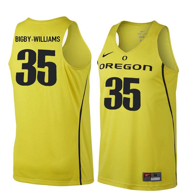 Oregon Ducks Men's #35 Kavell Bigby-Williams Basketball College Yellow Jersey ILK46O6F