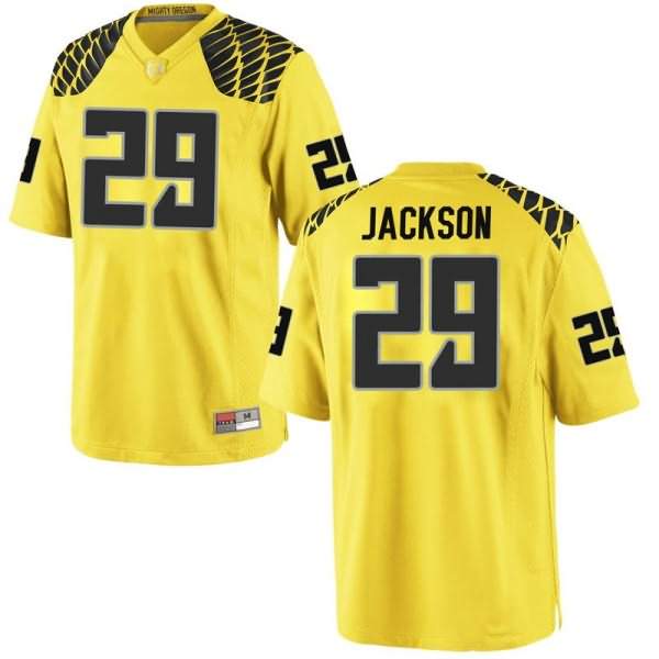 Oregon Ducks Men's #29 Adrian Jackson Football College Replica Gold Jersey DXO83O8X