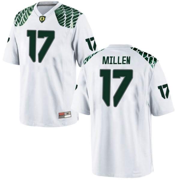 Oregon Ducks Men's #17 Cale Millen Football College Replica White Jersey FKE15O8C