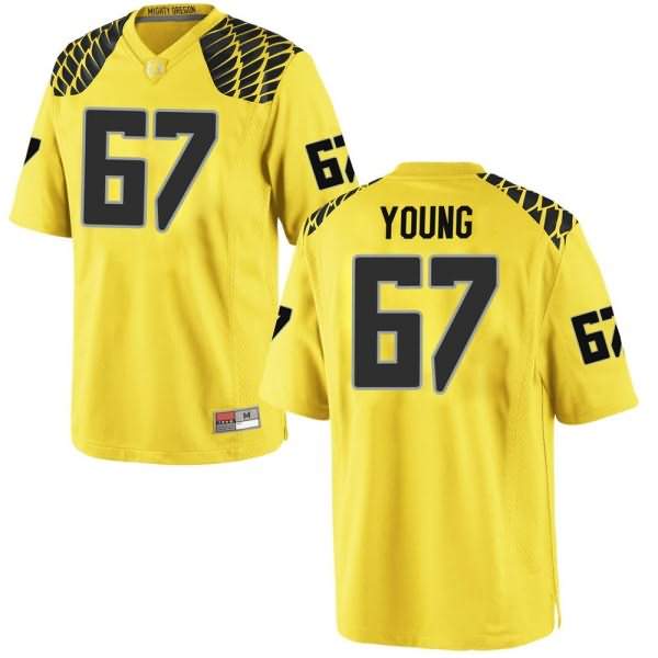 Oregon Ducks Men's #67 Cole Young Football College Game Gold Jersey FCJ66O5Y