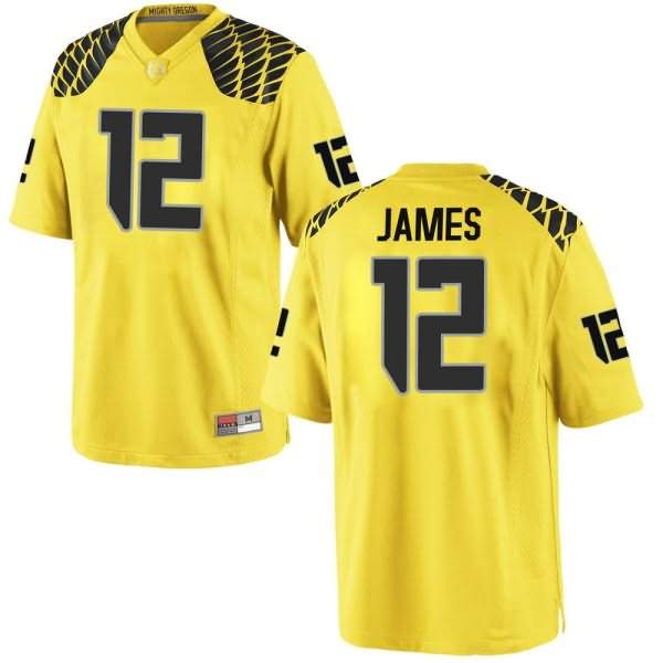 Oregon Ducks Men's #12 DJ James Football College Replica Gold Jersey DQG36O2H