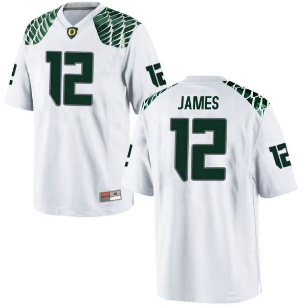 Oregon Ducks Men's #12 DJ James Football College Replica White Jersey JOL15O2W