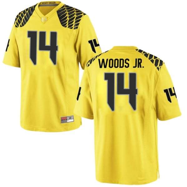 Oregon Ducks Men's #14 Haki Woods Jr. Football College Replica Gold Jersey VIU81O1I