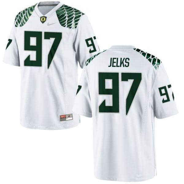 Oregon Ducks Men's #97 Jalen Jelks Football College Authentic White Jersey LNK57O4C