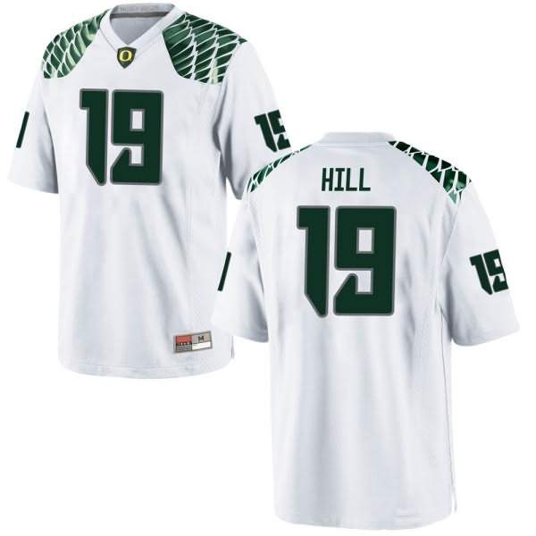 Oregon Ducks Men's #19 Jamal Hill Football College Replica White Jersey VPX68O2E