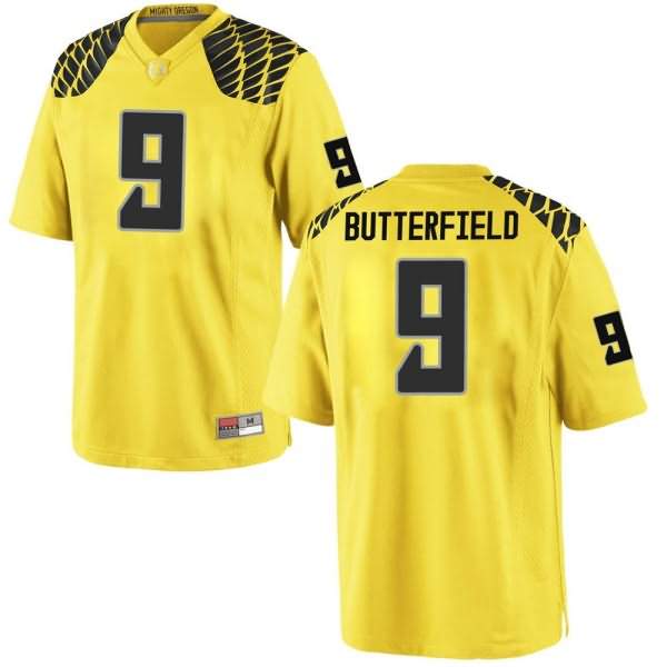 Oregon Ducks Men's #9 Jay Butterfield Football College Game Gold Jersey PLP10O6S