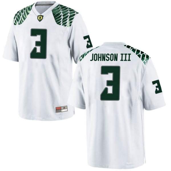 Oregon Ducks Men's #3 Johnny Johnson III Football College Replica White Jersey YIK65O4O