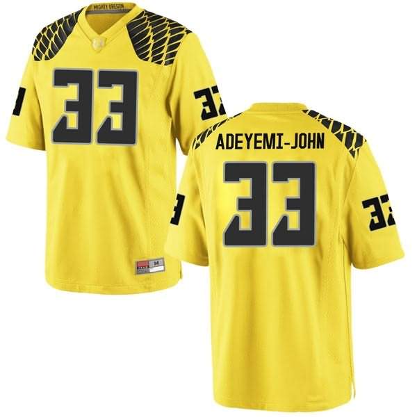 Oregon Ducks Men's #33 Jordan Adeyemi-John Football College Game Gold Jersey YQS47O4D