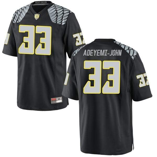 Oregon Ducks Men's #33 Jordan Adeyemi-John Football College Replica Black Jersey EAI12O3A
