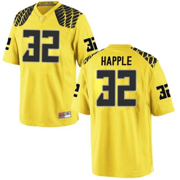 Oregon Ducks Men's #32 Jordan Happle Football College Game Gold Jersey HTZ01O5K