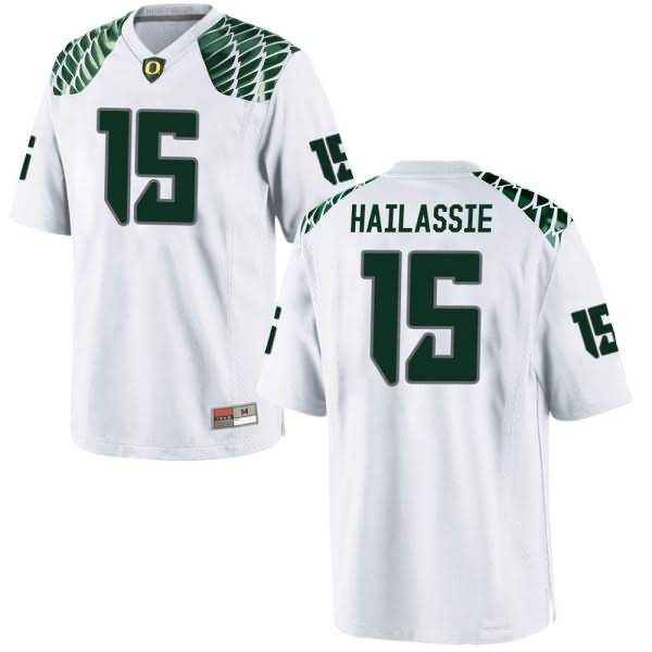 Oregon Ducks Men's #15 Kahlef Hailassie Football College Game White Jersey VWB04O7U