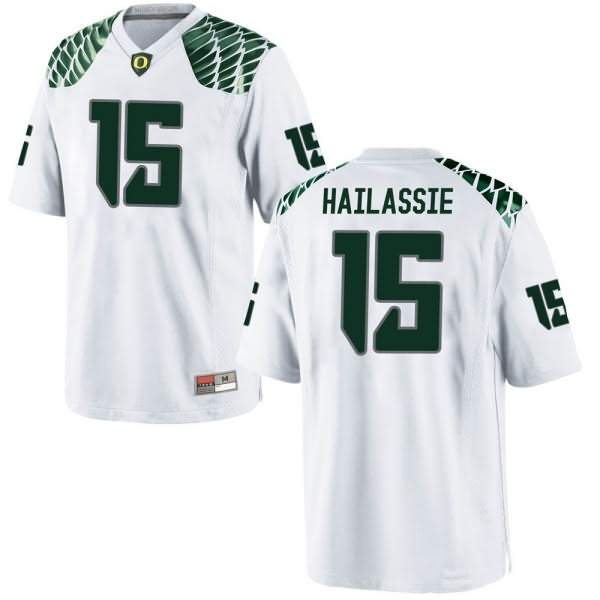 Oregon Ducks Men's #15 Kahlef Hailassie Football College Replica White Jersey SBY60O8V