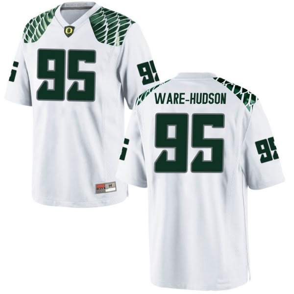 Oregon Ducks Men's #95 Keyon Ware-Hudson Football College Game White Jersey SED00O4A