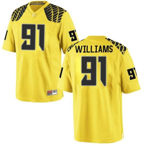 Oregon Ducks Men's #91 Kristian Williams Football College Replica Gold Jersey GXE61O3A