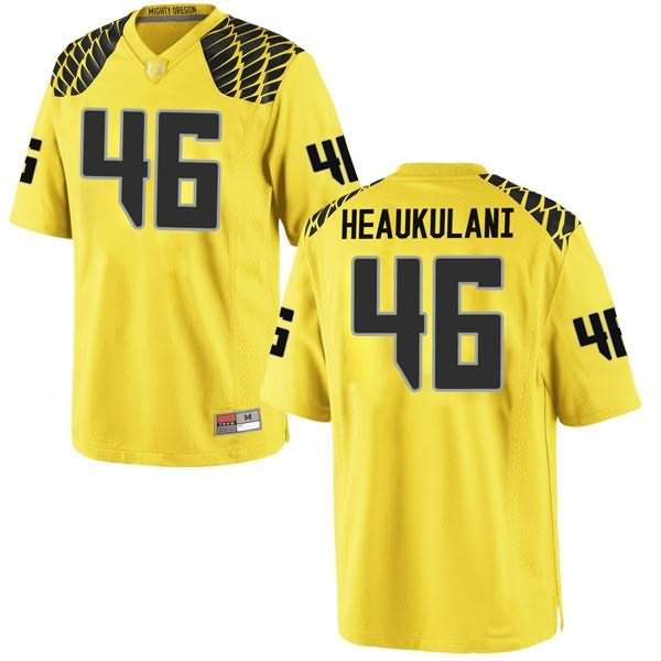 Oregon Ducks Men's #46 Nate Heaukulani Football College Game Gold Jersey UWY67O0D