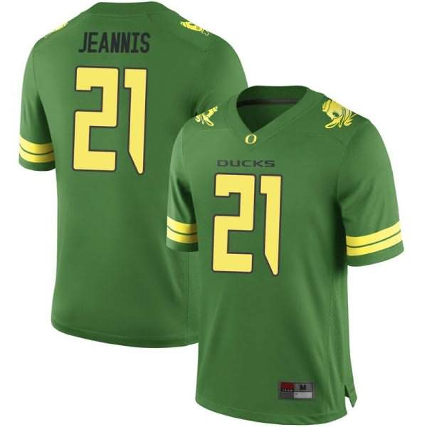 Oregon Ducks Men's #21 Tevin Jeannis Football College Game Green Jersey OEL73O2Y