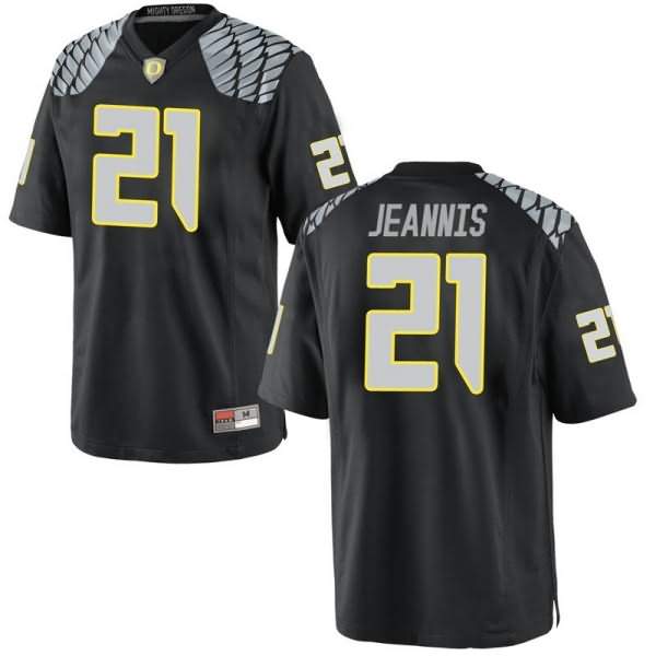 Oregon Ducks Men's #21 Tevin Jeannis Football College Replica Black Jersey VNX77O8K