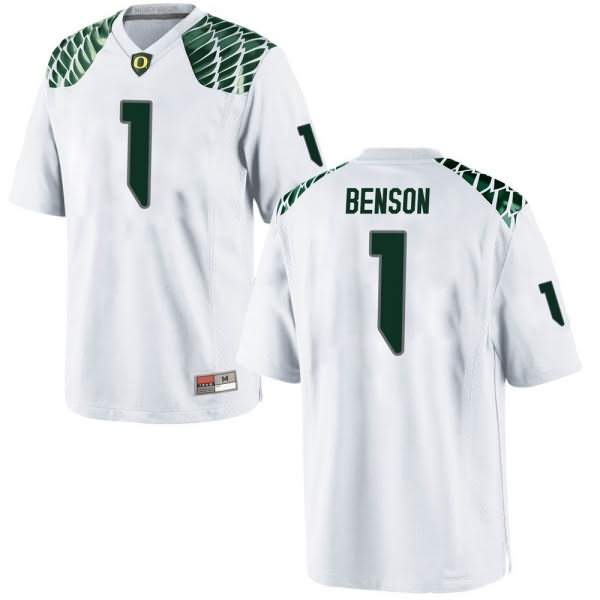 Oregon Ducks Men's #1 Trey Benson Football College Replica White Jersey KRL07O8B