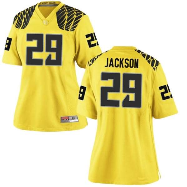 Oregon Ducks Women's #29 Adrian Jackson Football College Game Gold Jersey XSP08O3Z