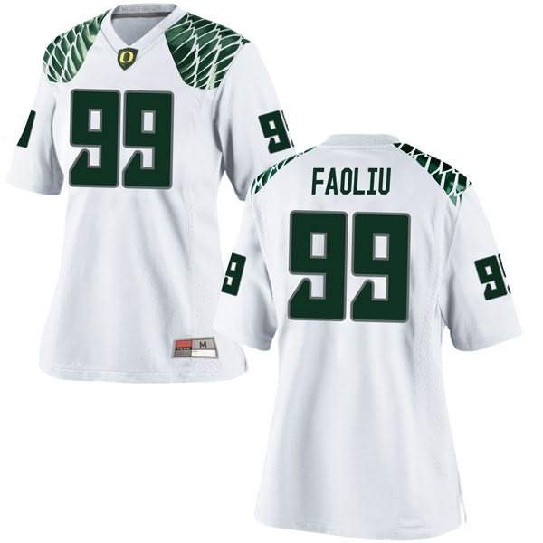 Oregon Ducks Women's #99 Austin Faoliu Football College Replica White Jersey HVR57O4N