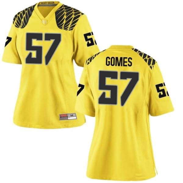 Oregon Ducks Women's #57 Ben Gomes Football College Replica Gold Jersey IGK32O6P