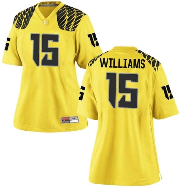 Oregon Ducks Women's #15 Bennett Williams Football College Replica Gold Jersey MKD43O2M