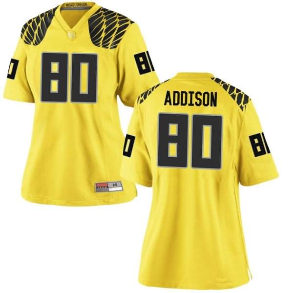 Oregon Ducks Women's #80 Bryan Addison Football College Game Gold Jersey TEX38O7U