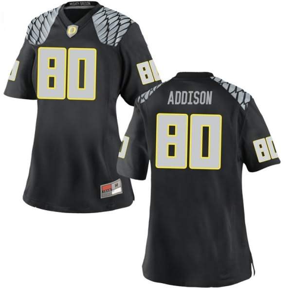 Oregon Ducks Women's #80 Bryan Addison Football College Replica Black Jersey YKP41O0Y