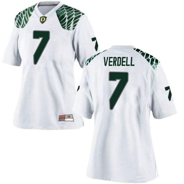 Oregon Ducks Women's #7 CJ Verdell Football College Replica White Jersey GDQ58O5E