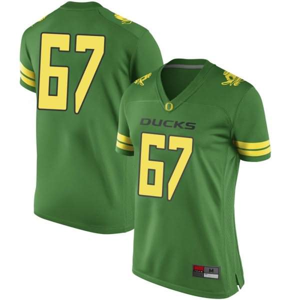 Oregon Ducks Women's #67 Cole Young Football College Game Green Jersey KIY47O0S