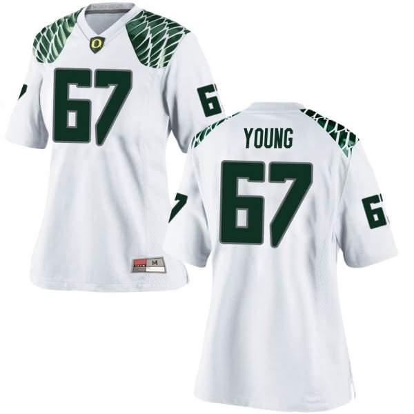 Oregon Ducks Women's #67 Cole Young Football College Game White Jersey JUD46O2I