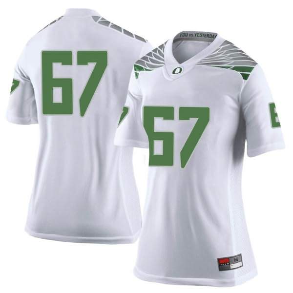 Oregon Ducks Women's #67 Cole Young Football College Limited White Jersey QCZ56O3V