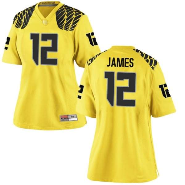 Oregon Ducks Women's #12 DJ James Football College Replica Gold Jersey YGH07O3R