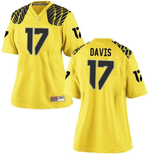 Oregon Ducks Women's #17 Daewood Davis Football College Replica Gold Jersey HIS21O2C